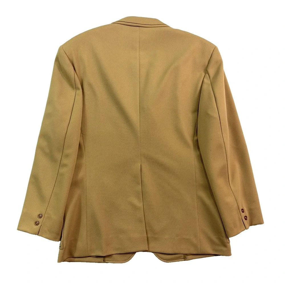 vtg 70s Bespoke 44S Tan Knit Polyester Blazer Jacket Sport Suit‎ Coat Leisure